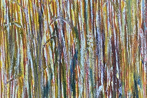 Lichtfeld, 2021, Schilf, Acryl, Sand, Pigment, Oel auf Leinwand, 75x58cm